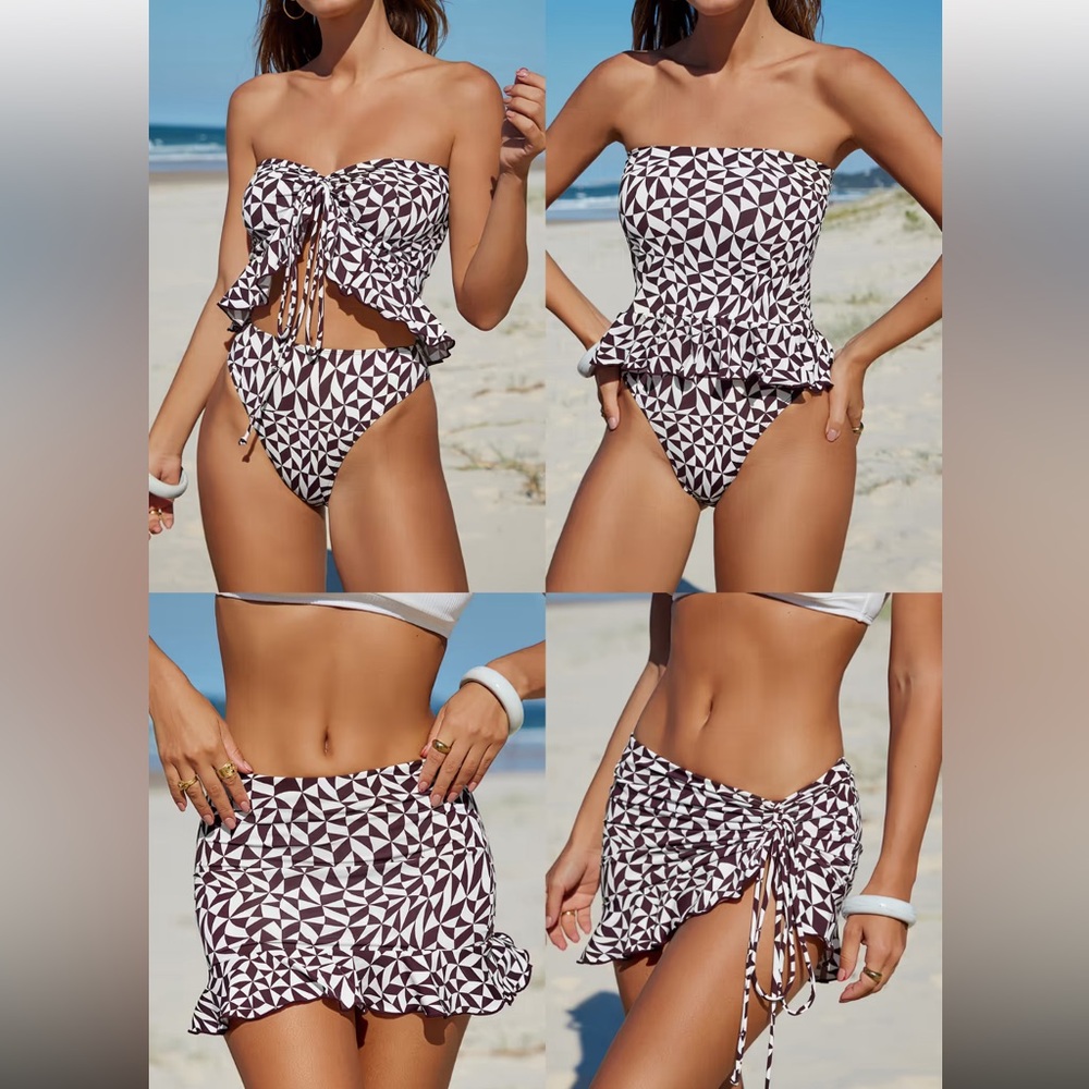 Cupshe Geo Convertible Tankini Top & Cheeky Bottoms Set